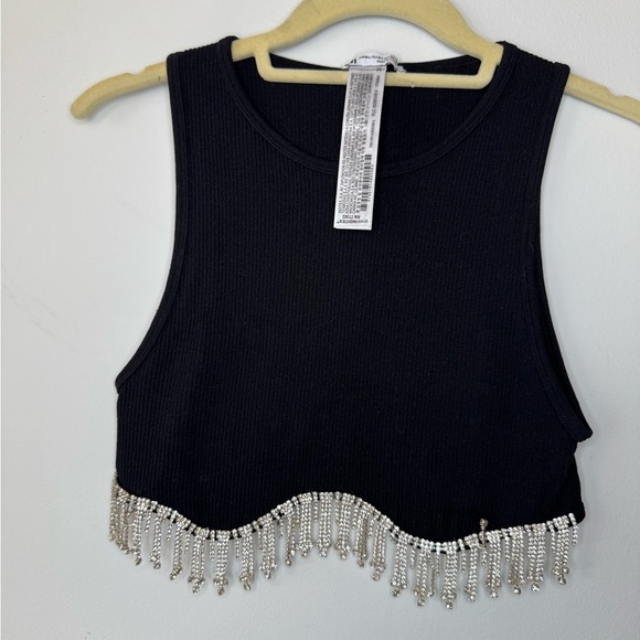 Zara Black Embellished Crop Tank Top - Picture 1 of 17
